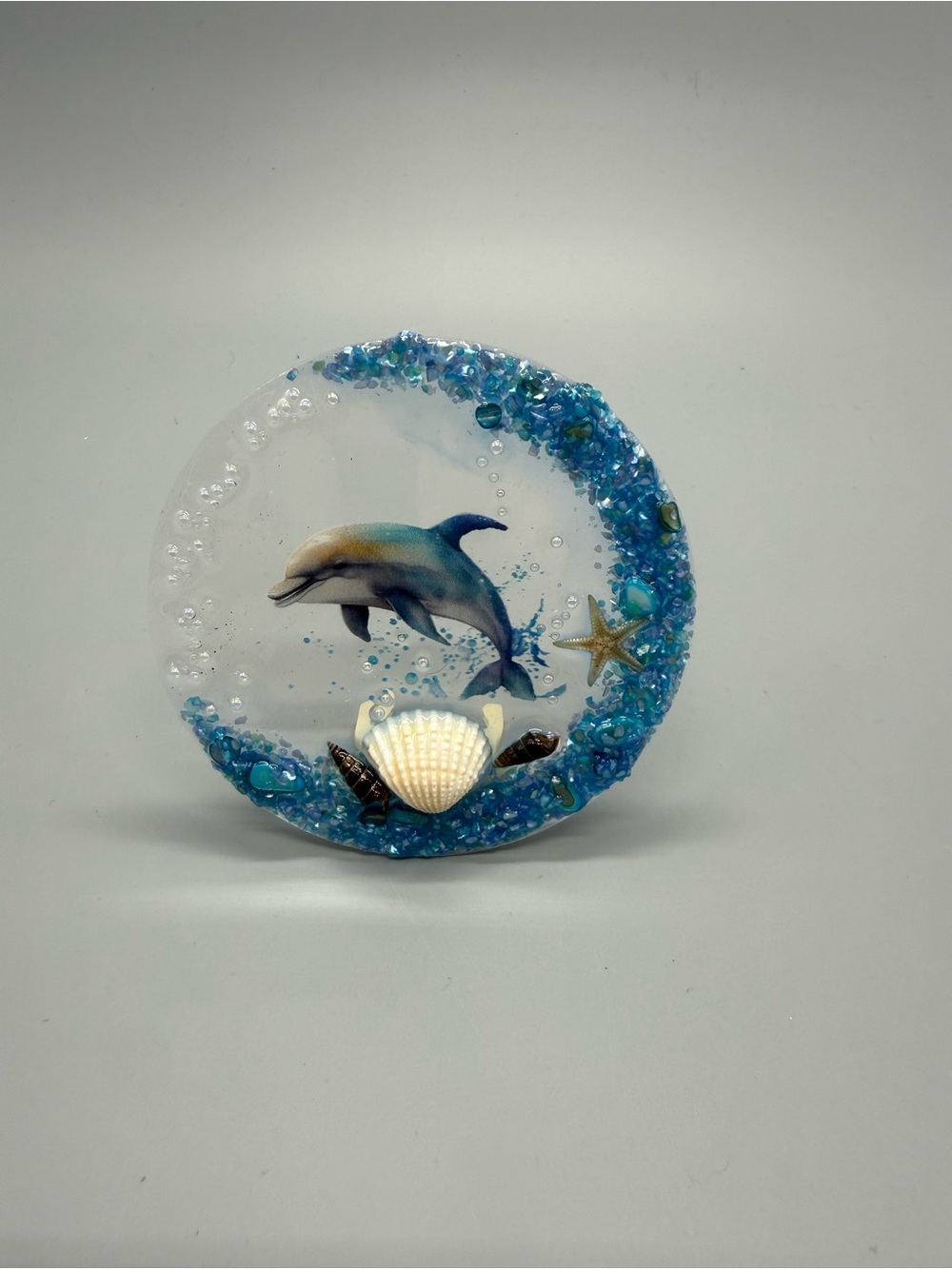 Blue Dolphin Resin Art Display with Shell Accent for Night Light